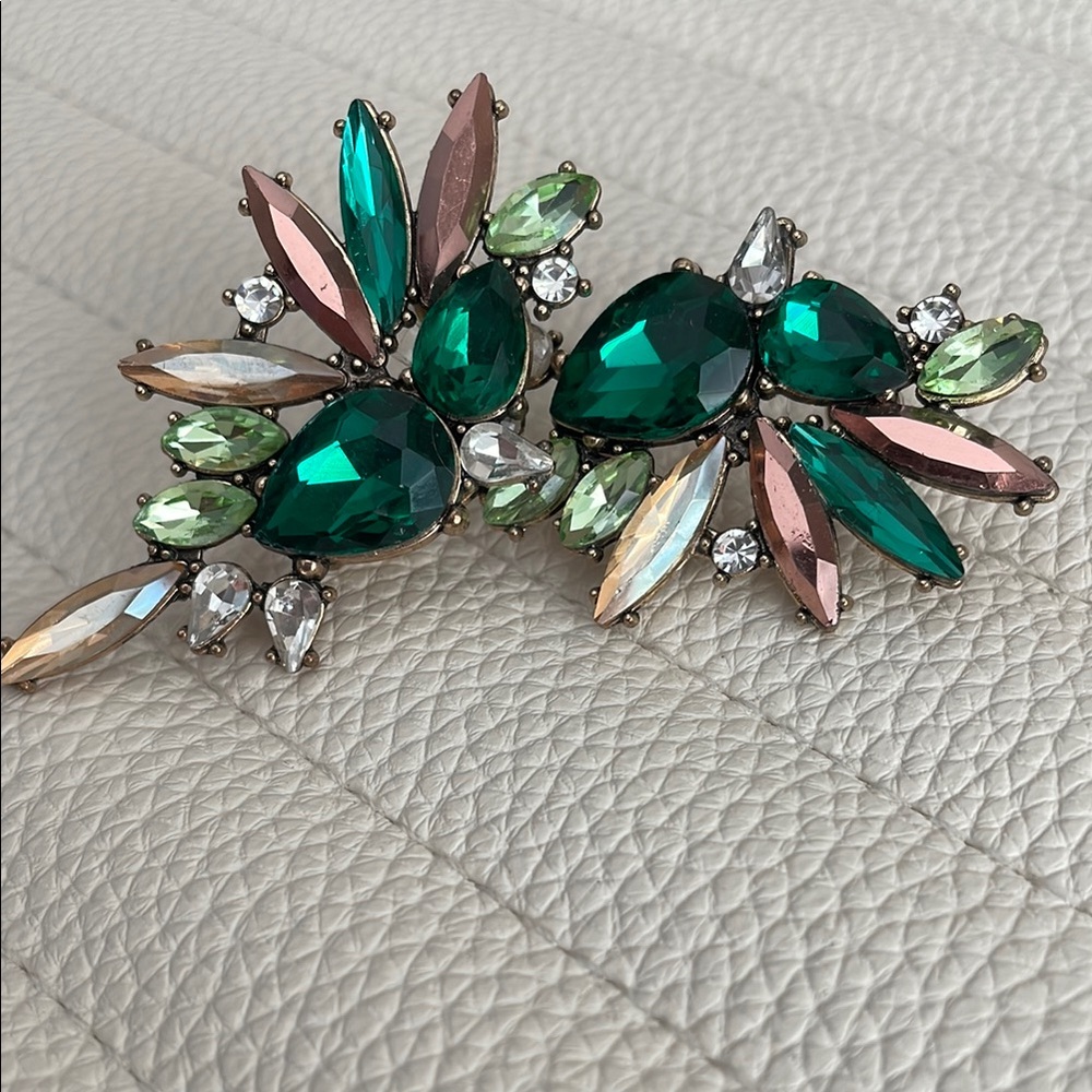 Kate Spade Green and Gold Brooch with Crystal Cluster Design